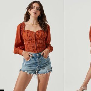 - Astr- The Amber Sweetheart Neck Smocked Long Sleeve Corset Top